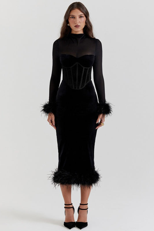 Textured Velvet Fuzzy Accent Cocktail Dress S / Black