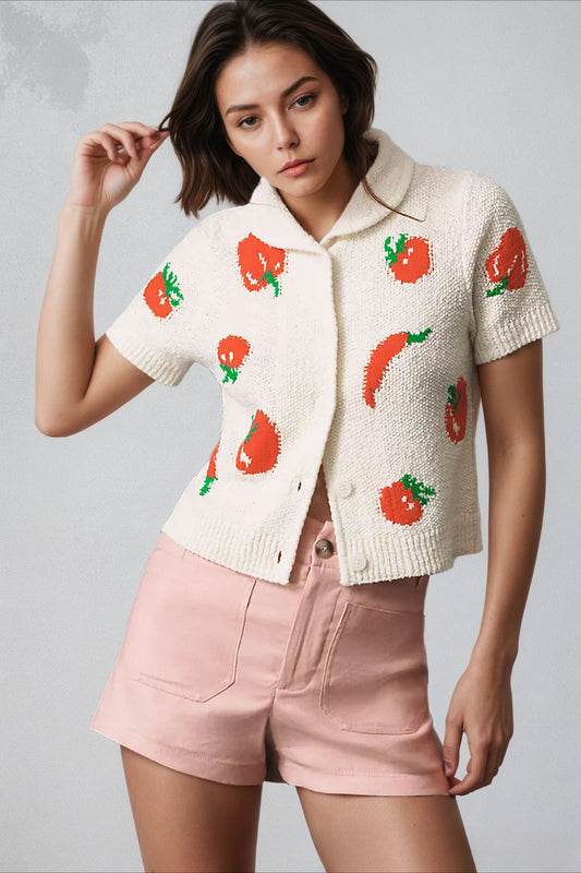 Cardigan en tricot jacquard à manches courtes