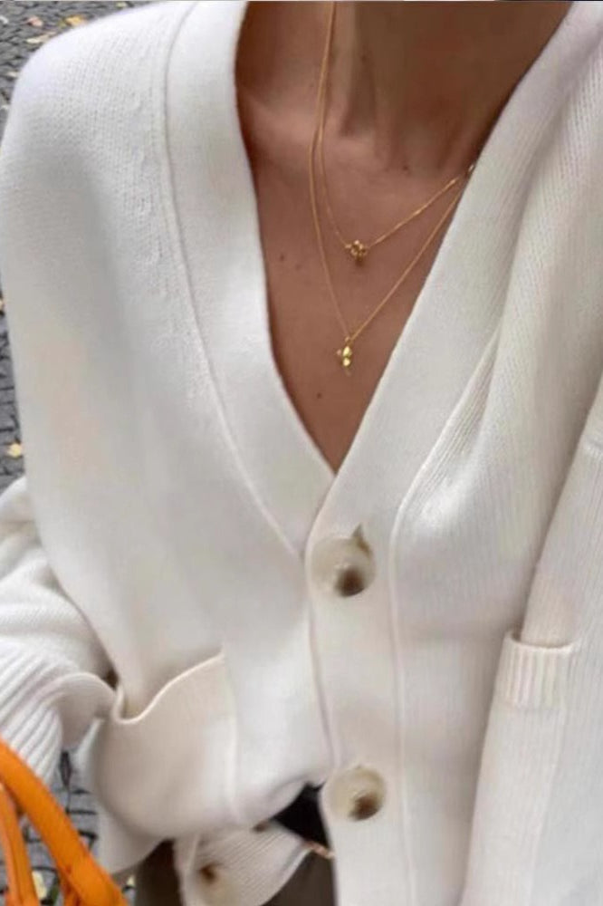 Solid Color Knit V Neck Coat coats