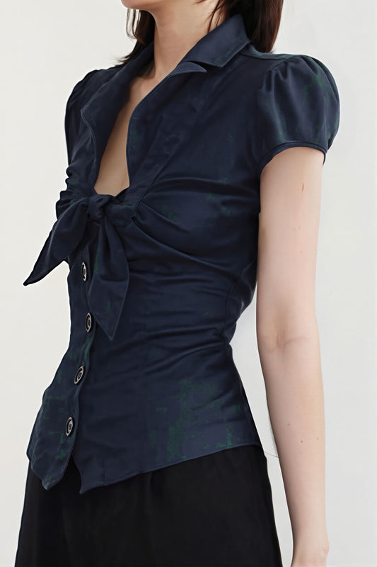 Commuter Preppy Bow Tie Button Down Blouse