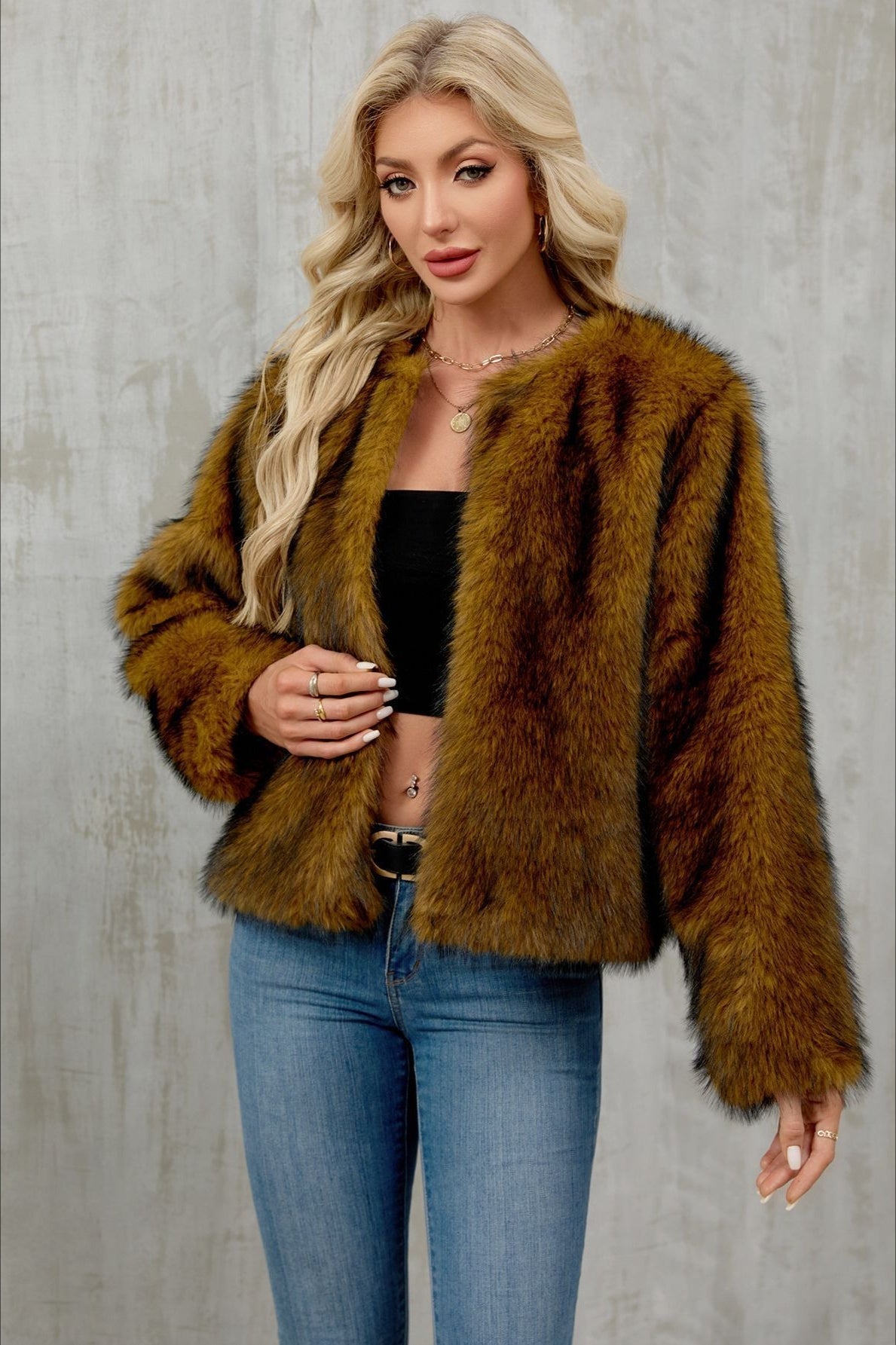 Plush Short Fur Open Cardigan Coat coats