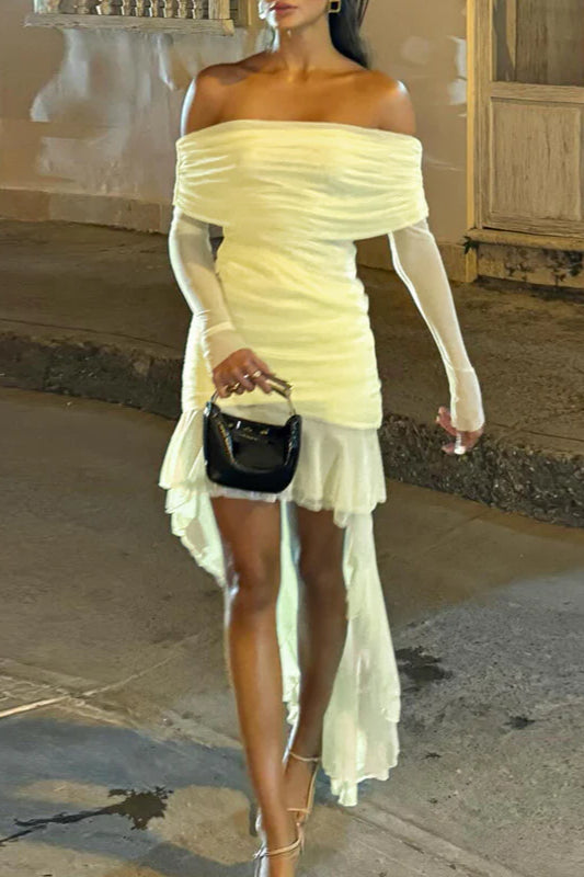 Nouvelle robe de soirée plissée à épaules dénudées et coupe ajustée pour l'automne 