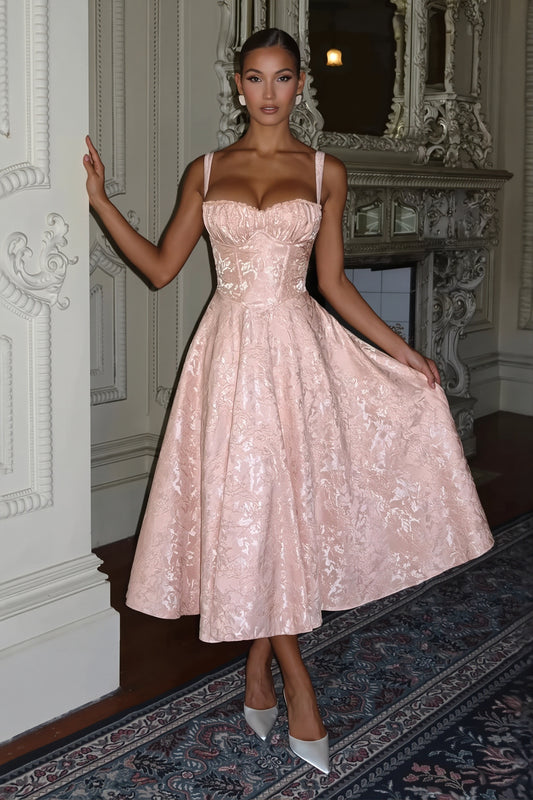 Floral Jacquard Lace Up Maxi Dress