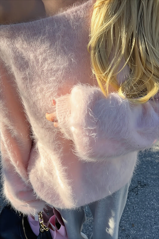 Fuzzy Off Shoulder Relaxed Sweater
