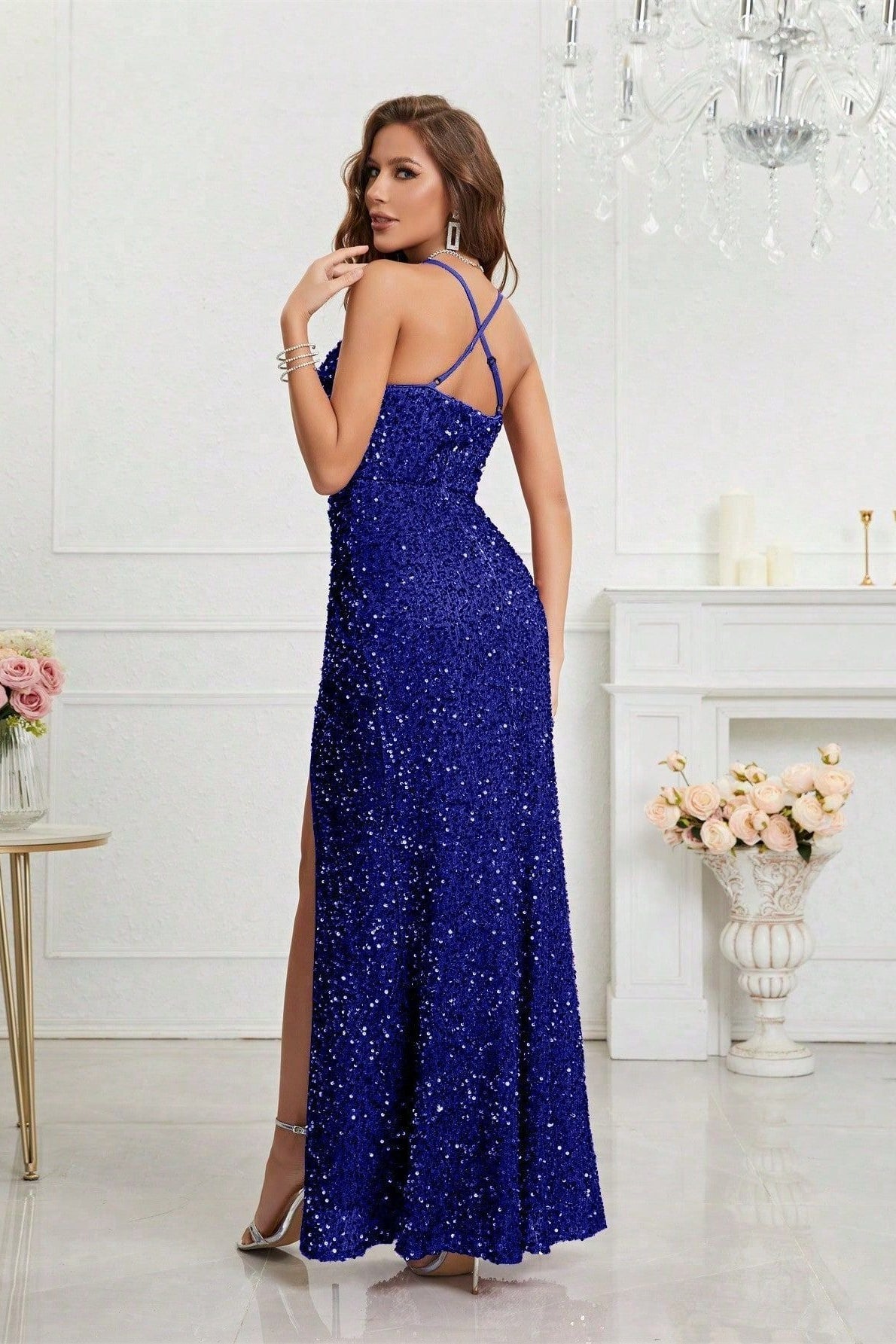 Sequin V Neck Bodycon Formal Dress