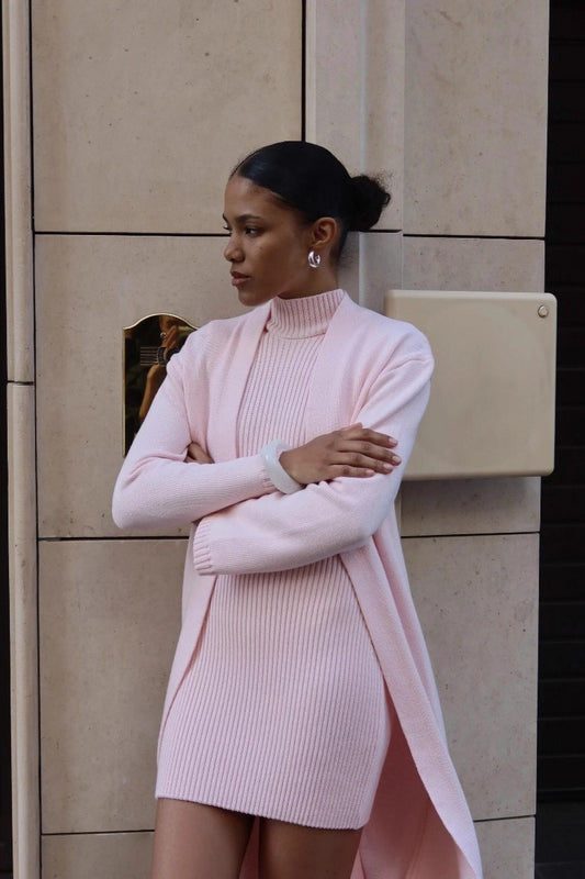 Knit Tank Dress Fitted Long Cardigan Two Piece Set