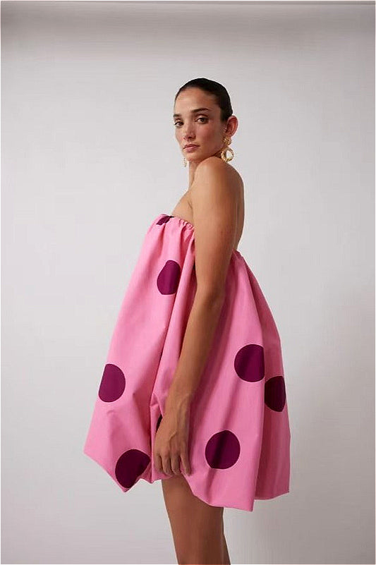 Mini-robe moulante sexy sans bretelles à pois 