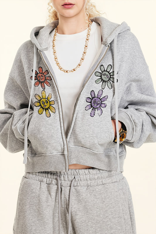 Cropped Graffiti Flower Graphics Hoodie