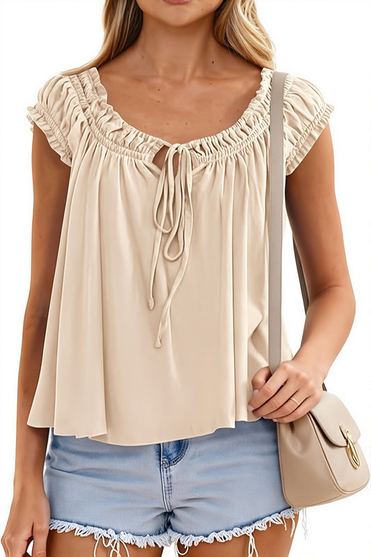 Ruffle Trim Tie-Front Peplum Blouse