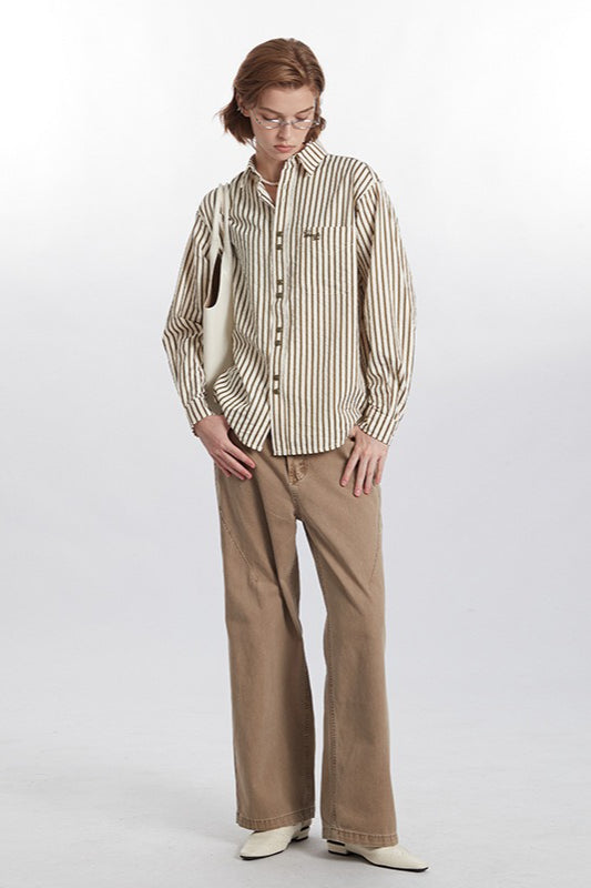 Striped Long-Sleeve Retro Fashion Blouse