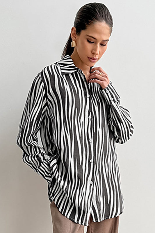 Chemisier ample décontracté à manches longues imprimé