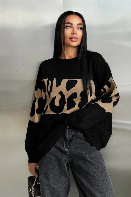 Pull en tricot léopard vintage