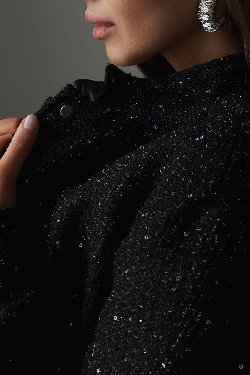 Sequin Stand Collar Pocket Jacket