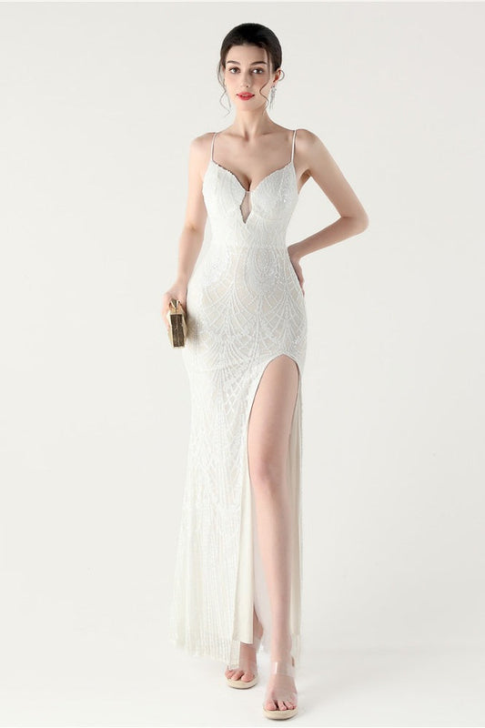 Sequin V Neck Cross Strap Mermaid Maxi Dress