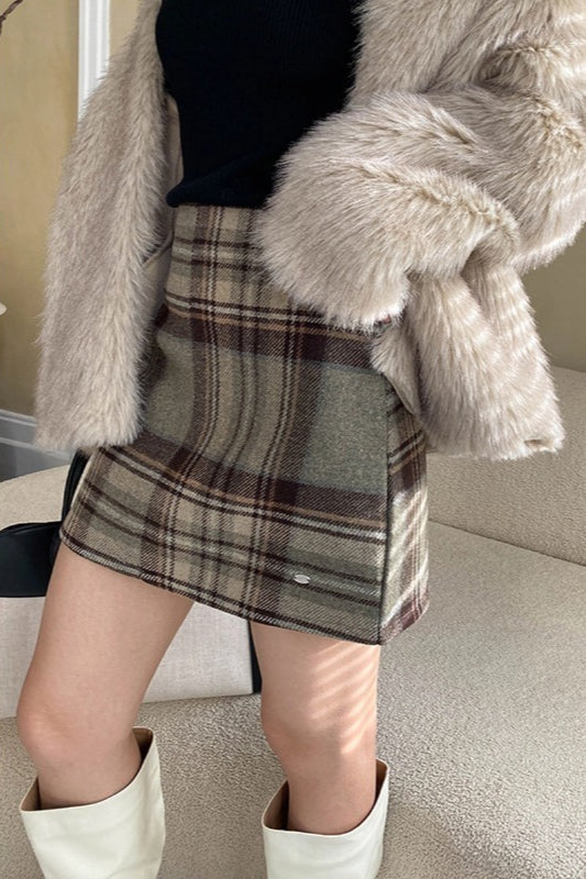 Plaid Color Block High Waist Skirt