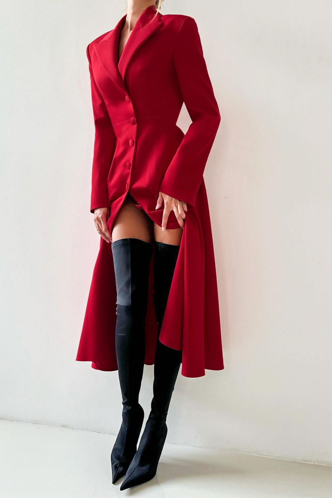 Structured Shoulder Solid Blazer Elegant Maxi Dress
