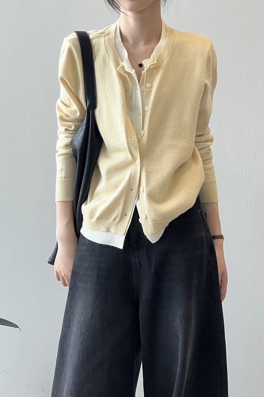 Color Block Layered Cardigan Yellow / One Size