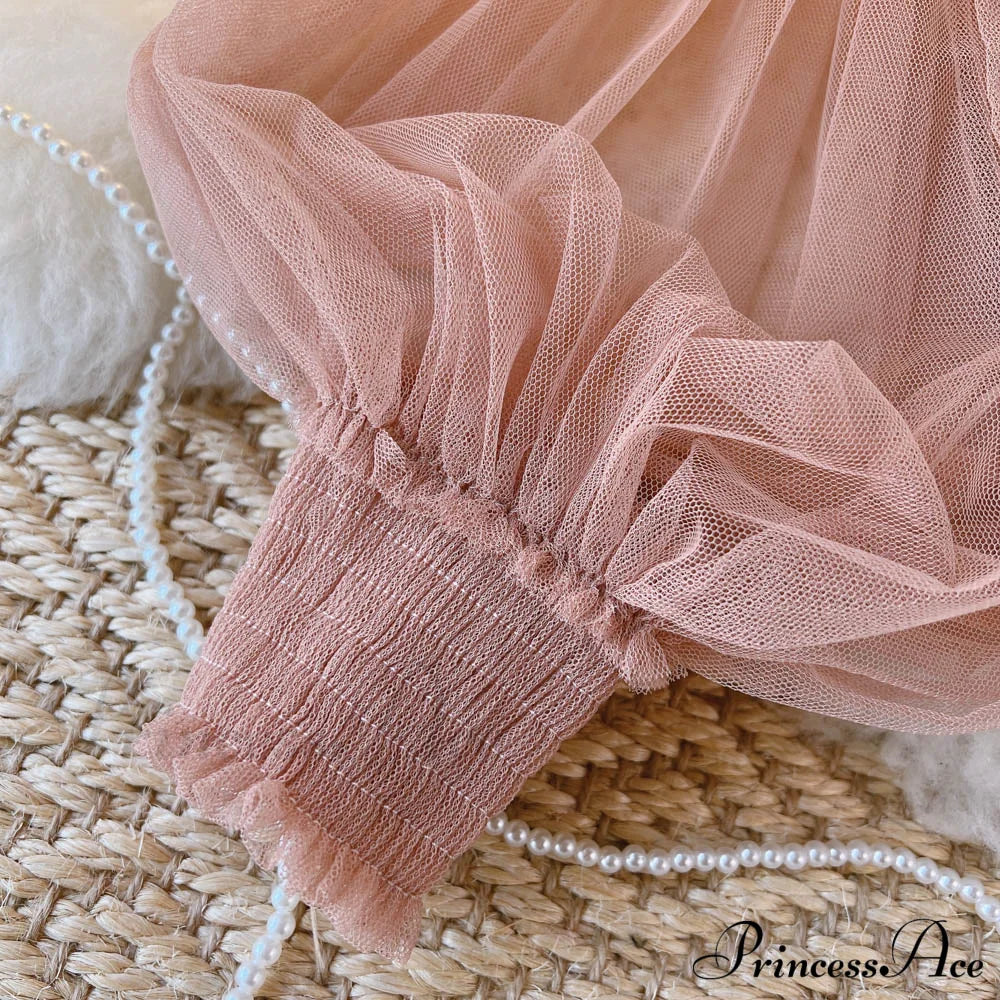 3D Blouse Top Lace Mesh Shirts Spring Lantern Elegant Arm Blusas Women Sheer Flowered Femininas