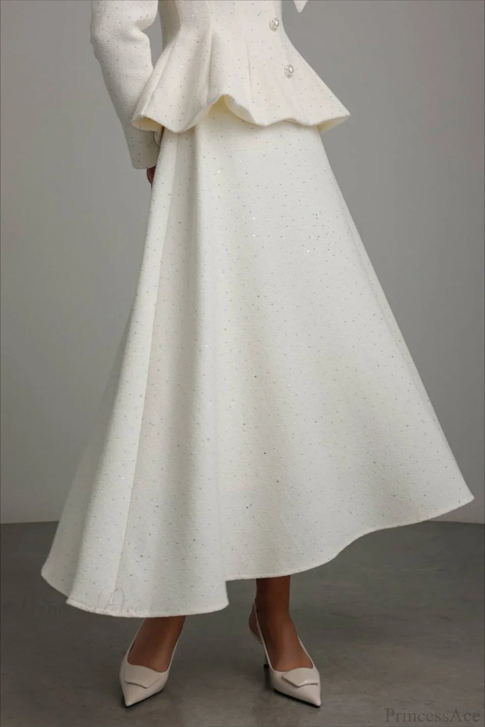 3D Floral Lace Ruffled Hem Elegant Two Piece Set