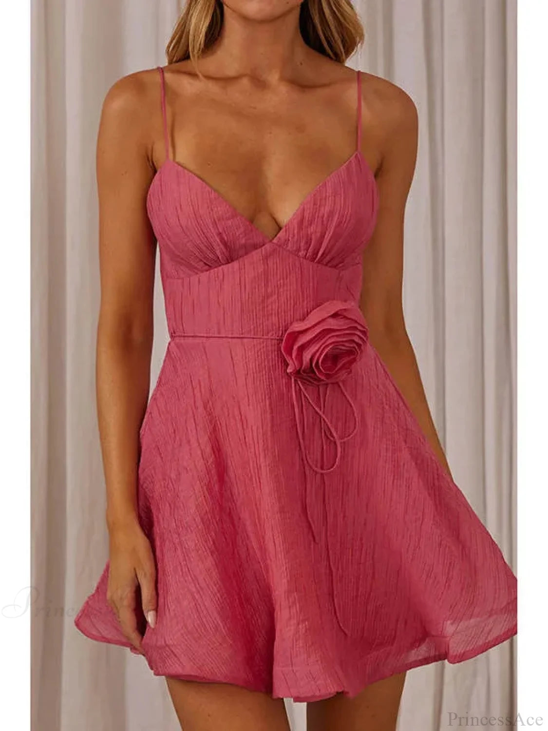 3D Floral V-Neck Mini Dress Rose Pink / S minidress-250223