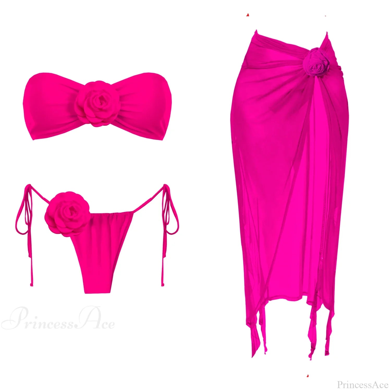 3D Flower Bandage Bikini Set pink2 / S