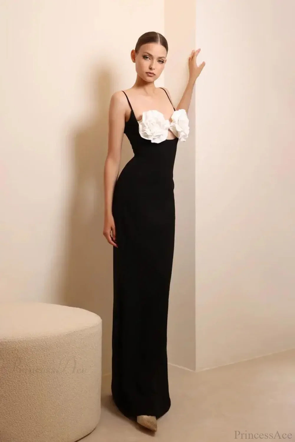 3D Flower Halter Long Party Dress Black / Xs Partydress-241208