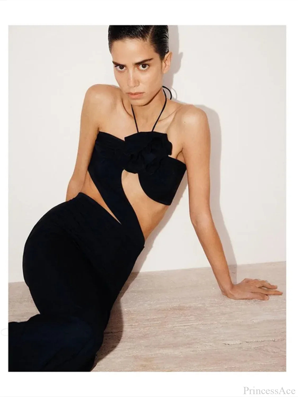 3D Flower Hollow Black Bodycon Party Dress Partydress-241208