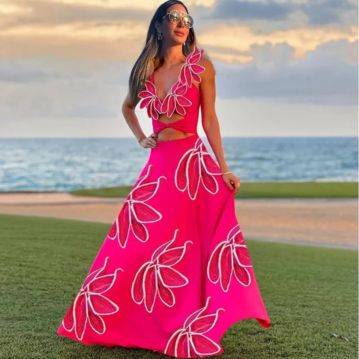 3D Flower Neck Skirt Two Piece Set