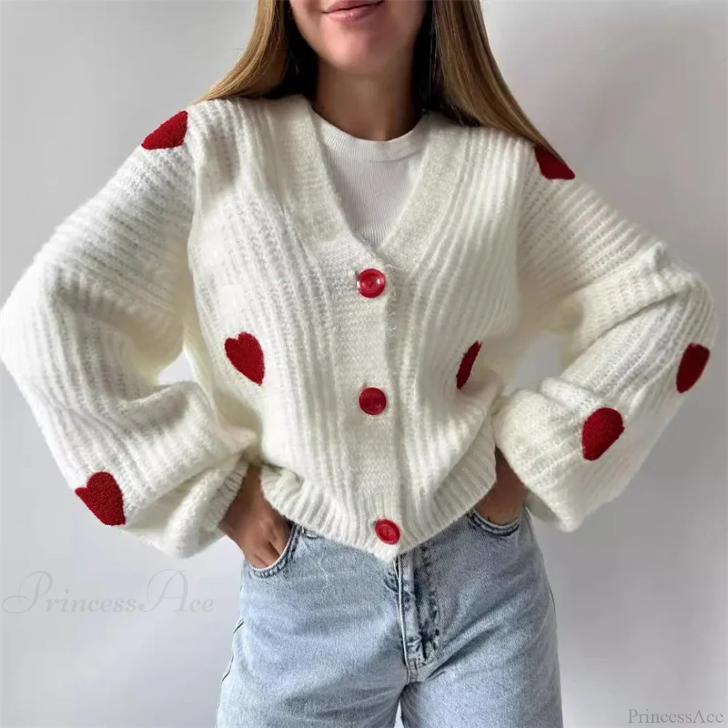 3D Heart Patchwork Valentine’s Day Cardigan cardiagn-250126