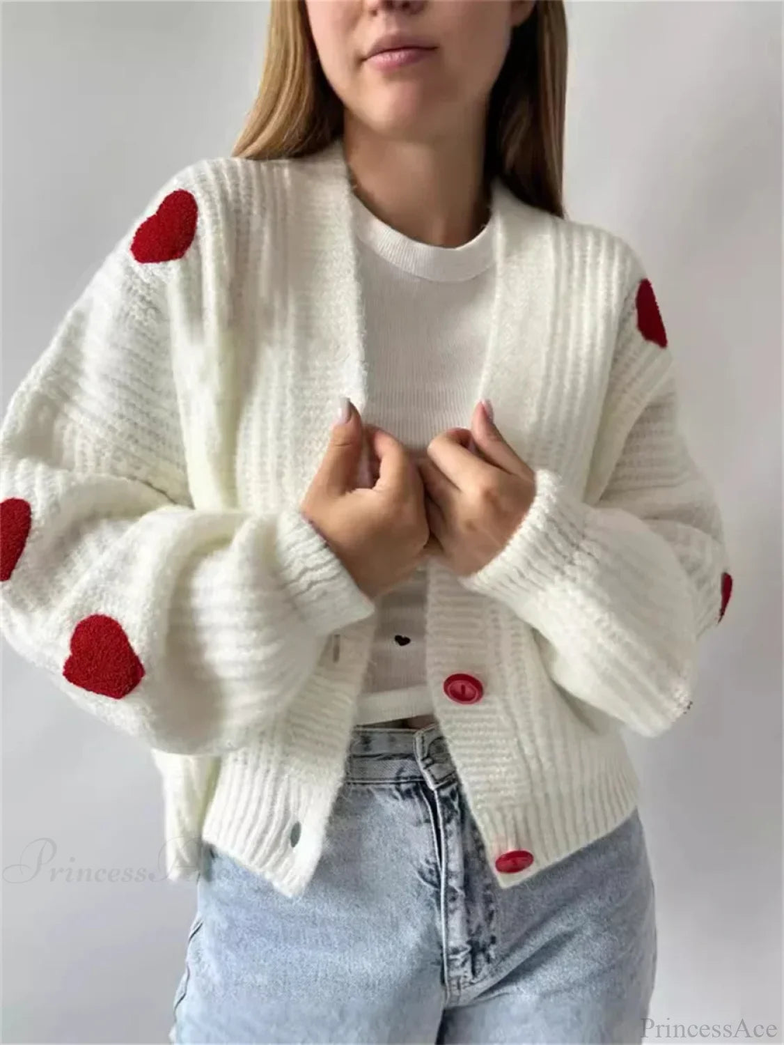 3D Heart Patchwork Valentine’s Day Cardigan Ivory / S cardiagn-250126