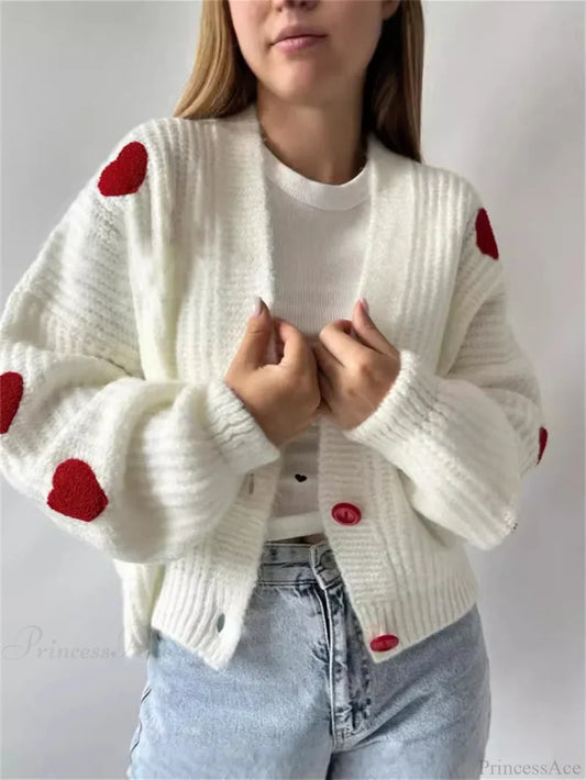 3D Heart Patchwork Valentine’s Day Cardigan Ivory / S cardiagn-250126