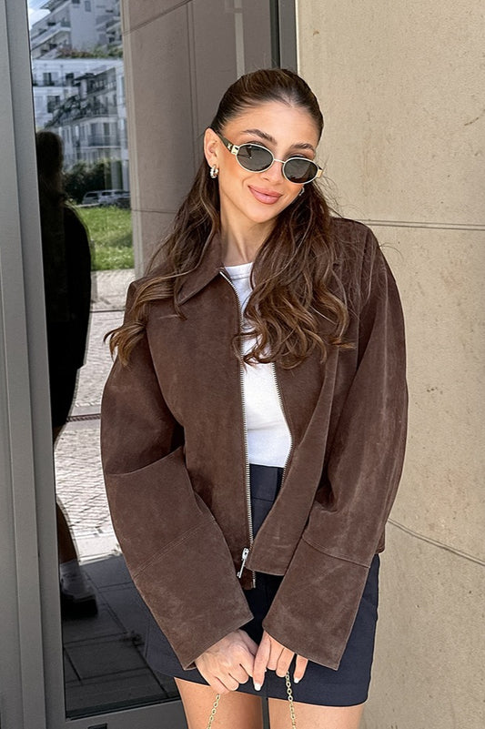 Veste ample en daim marron