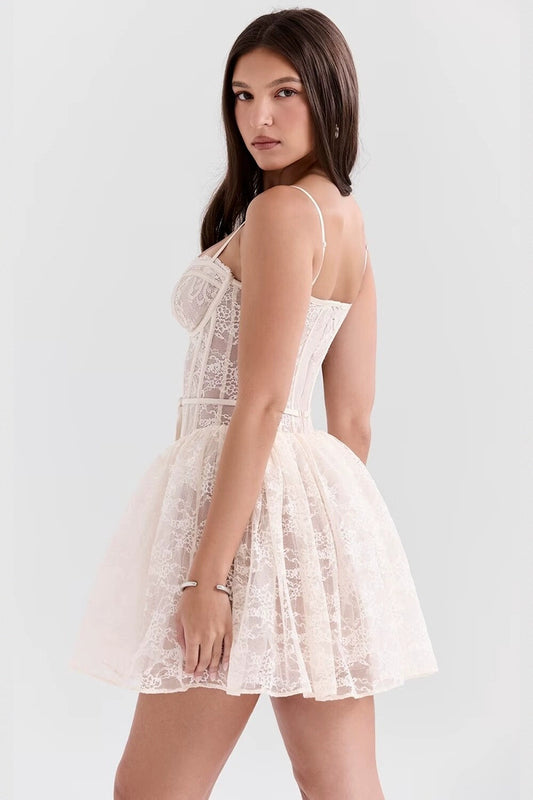 Robe de soirée mini amincissante dos nu en dentelle