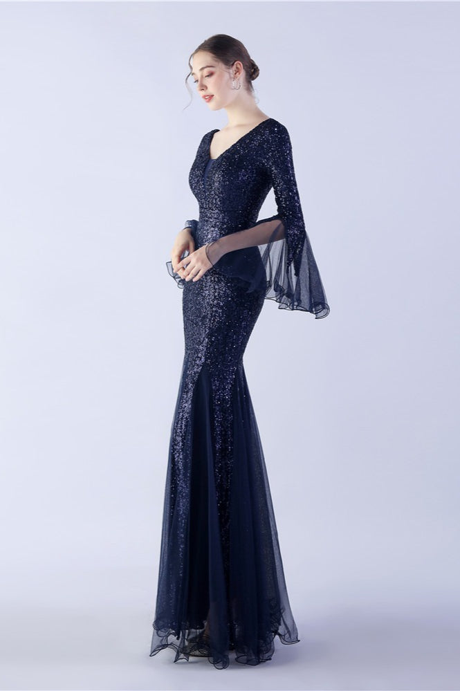 Sequin Ruffled Mesh Party Dress Navy blue / S