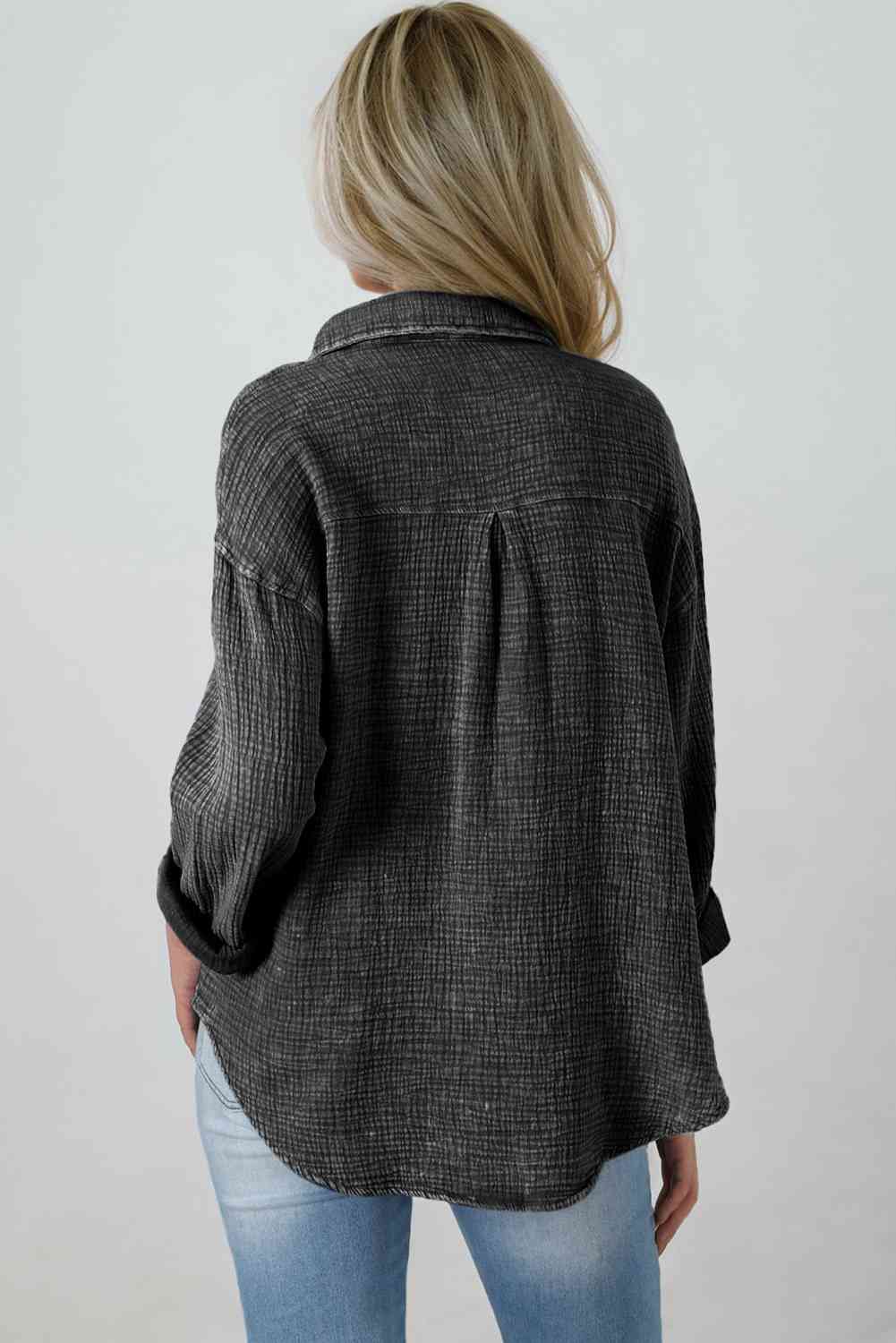 Blouse Textured With Buttons Clothes