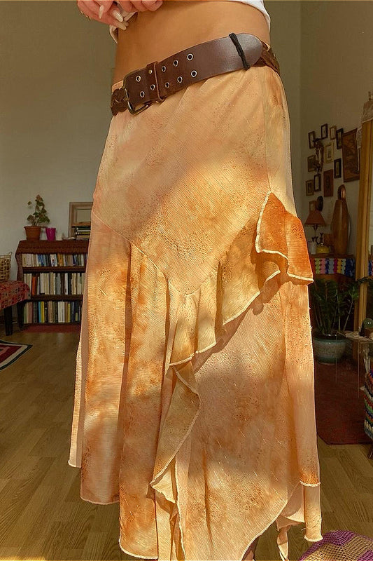 Jupe asymétrique rétro taille basse à volants