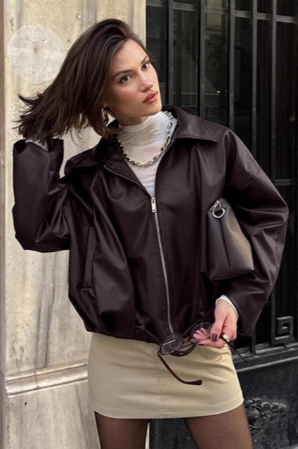 Brown Retro Biker Leather Jacket