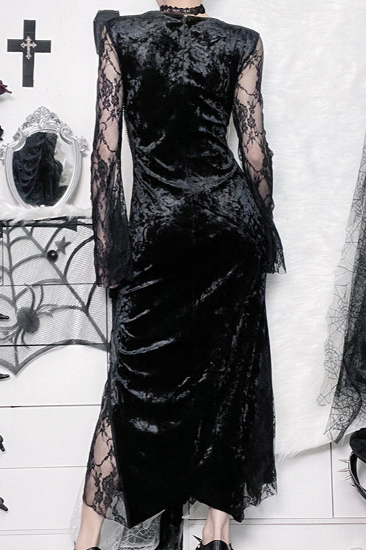 Robe gothique fendue à manches en dentelle