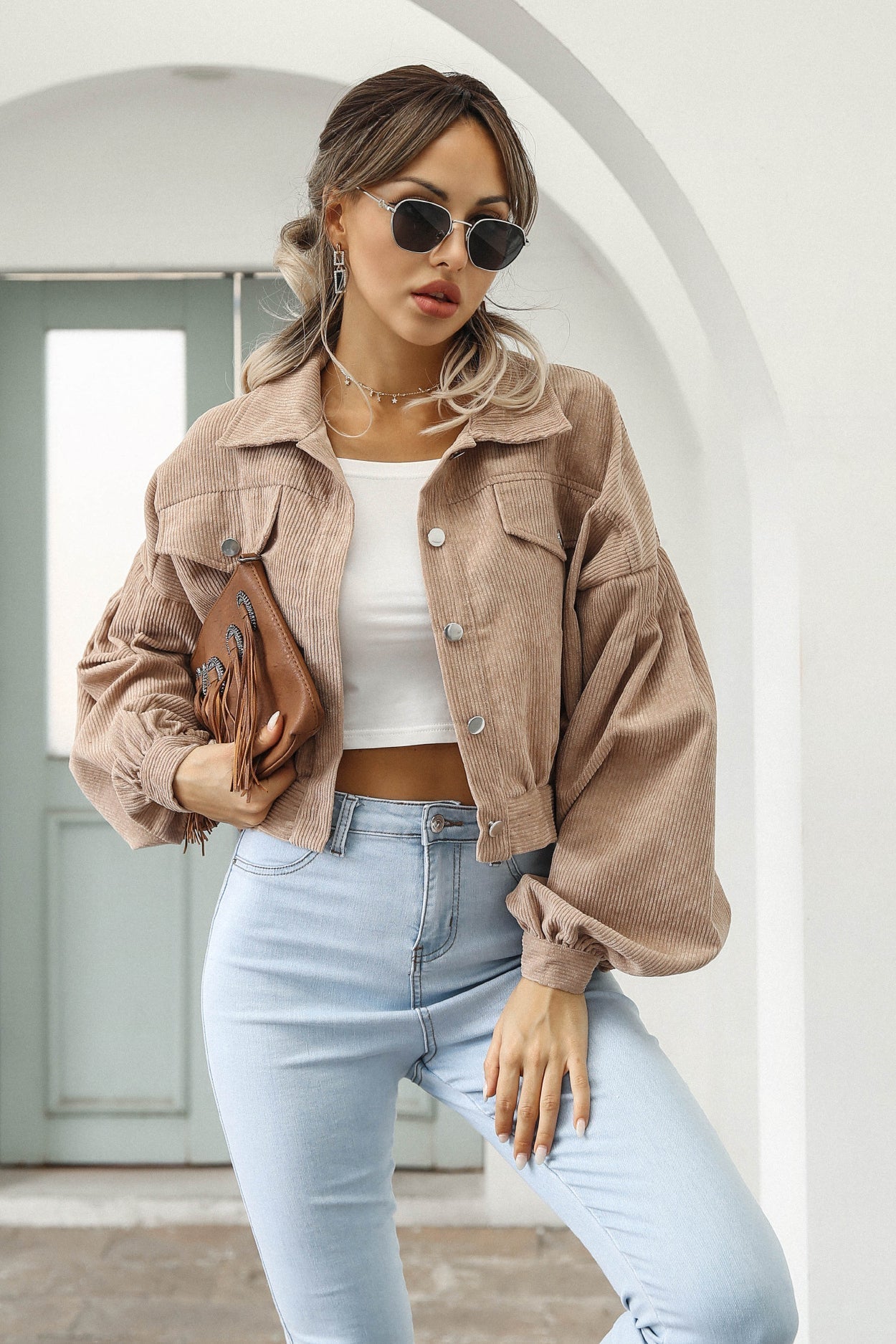Button Up Corduroy Short Jacket