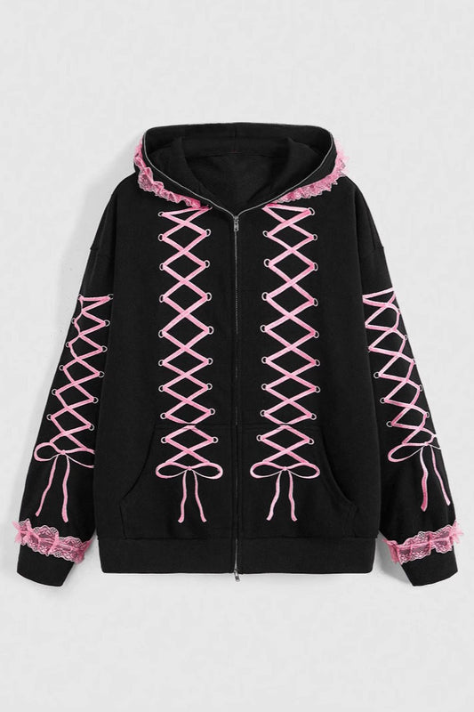 Embroidered Abstract Zip Hoodie