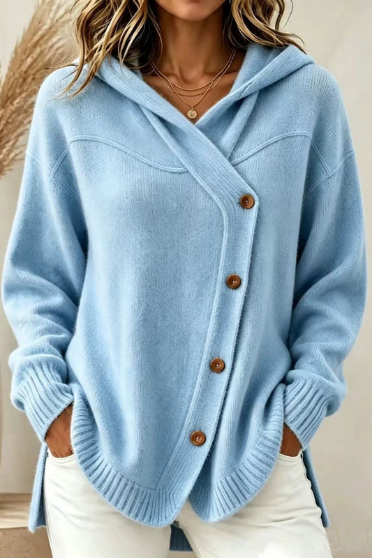 Hooded Button Front Relaxed Knit Cardigan