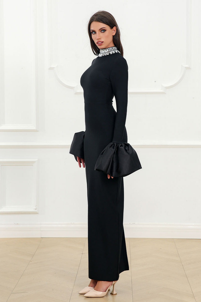 Sparkling Round Neck Long Sleeve Bubble Sleeve Formal Dress