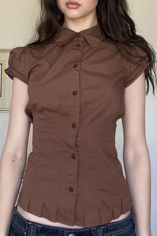 Sweet Spicy Collared Puff Sleeve Blouse