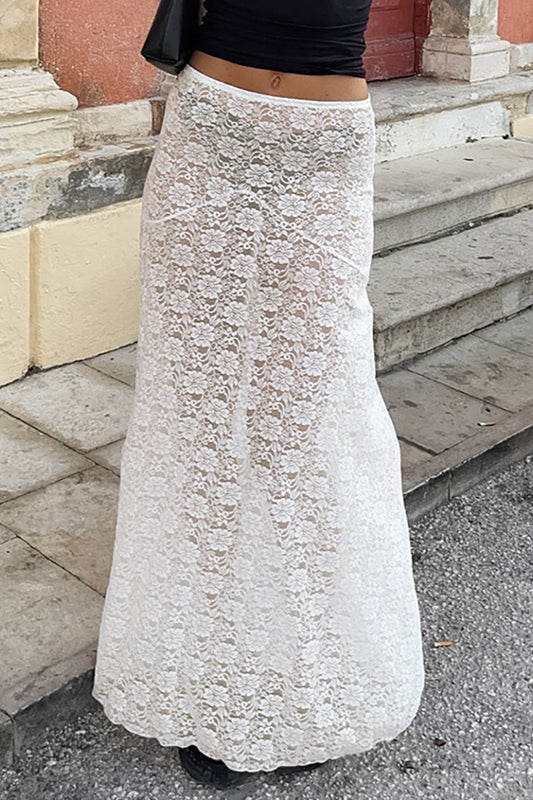 Jupe longue en dentelle transparente jacquard