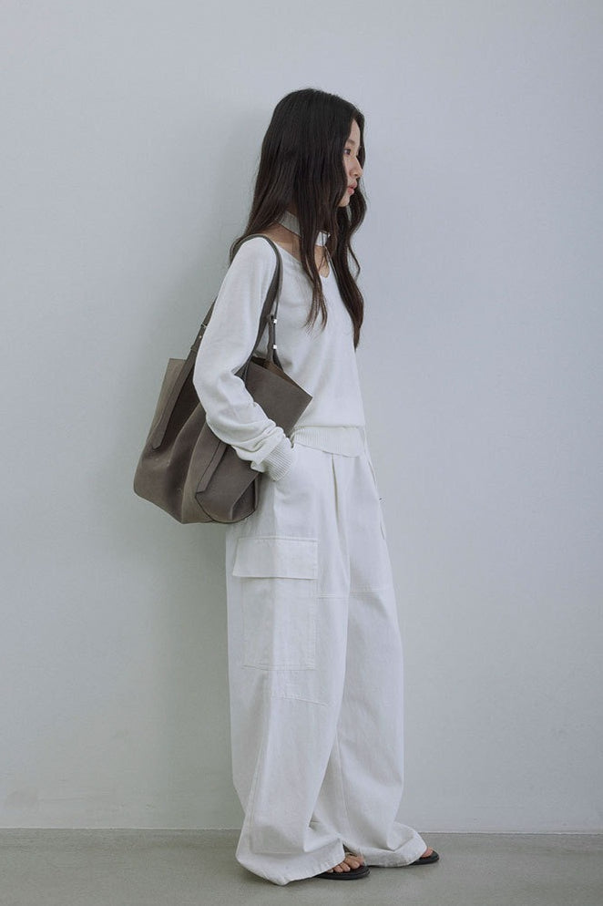 Wool V-Neck Oversized Long-Sleeve Knit Top