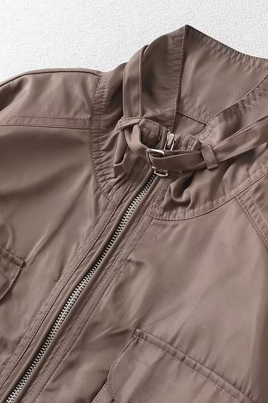 Cropped Cargo High Neck Coat coats