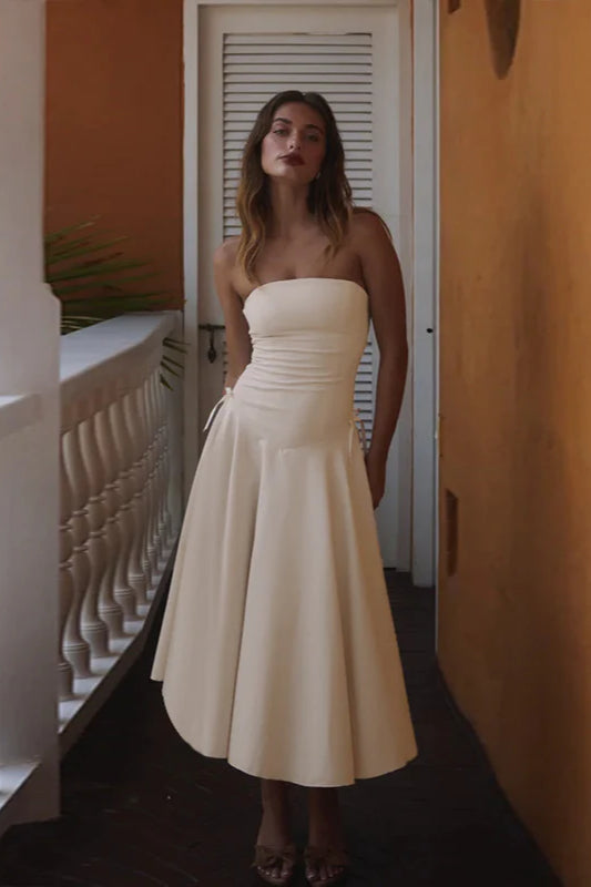 Robe de soirée slim sans bretelles à nœud papillon chic d'automne 