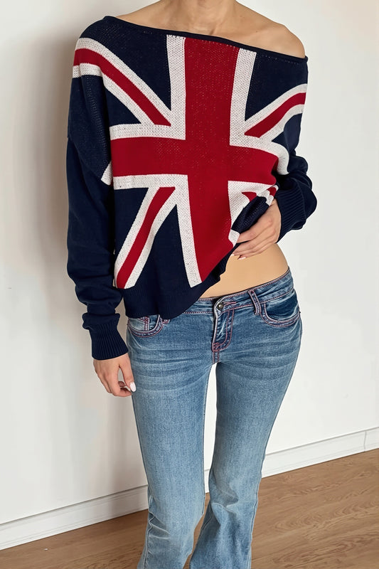 Flag Motif Off Shoulder Sweater