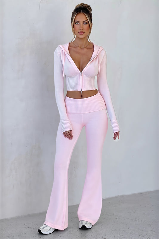Cropped Zip Hoodie Flare Pants Set