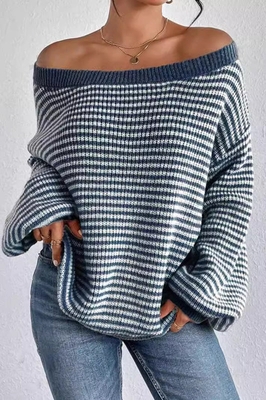 Stripe Boat Neck Oversized Sweater